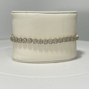 Gold Tone Adjustable Slider Bracelet Clear Rhinestone Cluster 9 Inch
